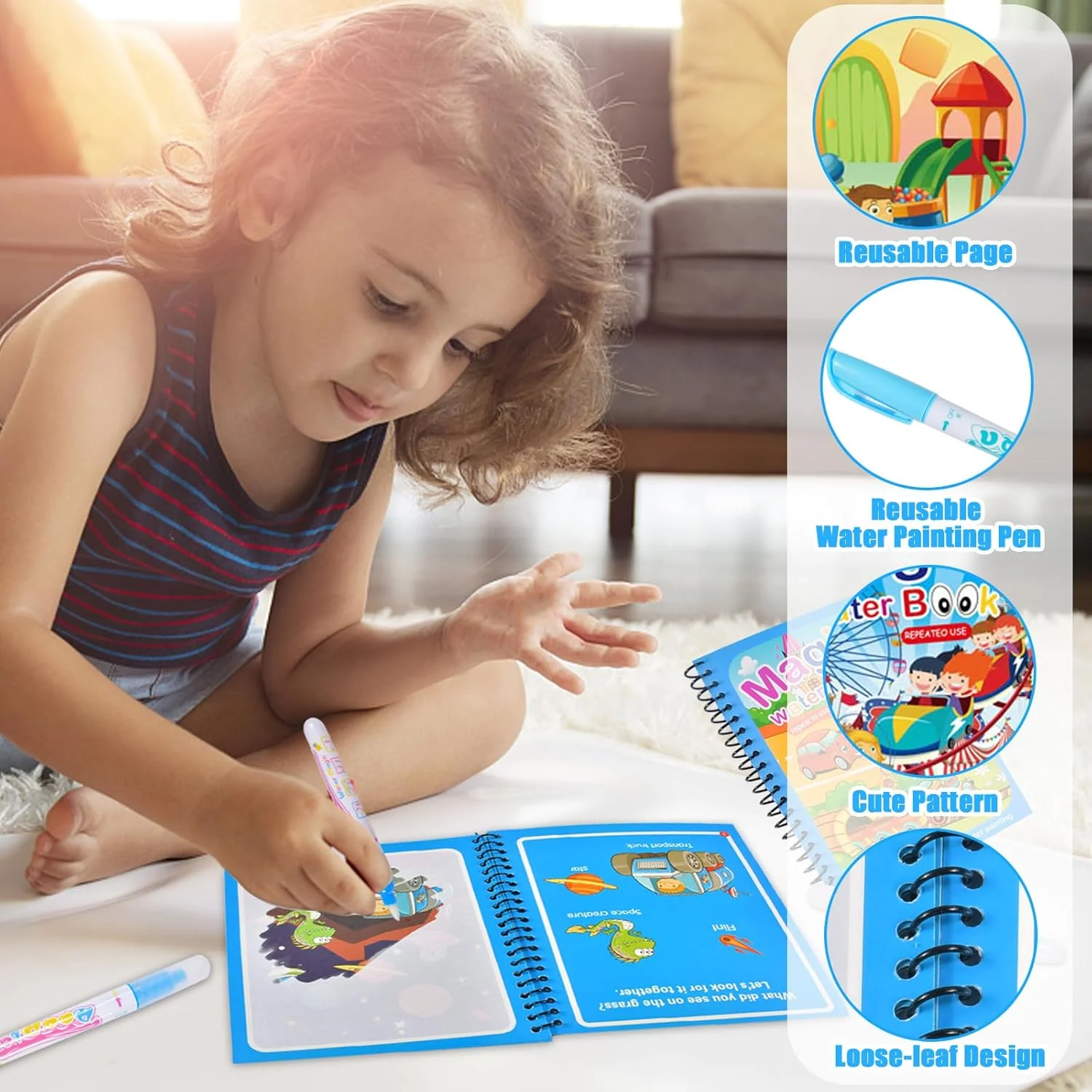 Reusable Painting Book Montess - Reusable Water Magic Coloring Book 评论和价格